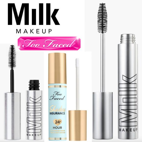 NEW Too Faced Shadow Insurance + Milk Kush High Volume Mascara in Large + Travel - Picture 2 of 15